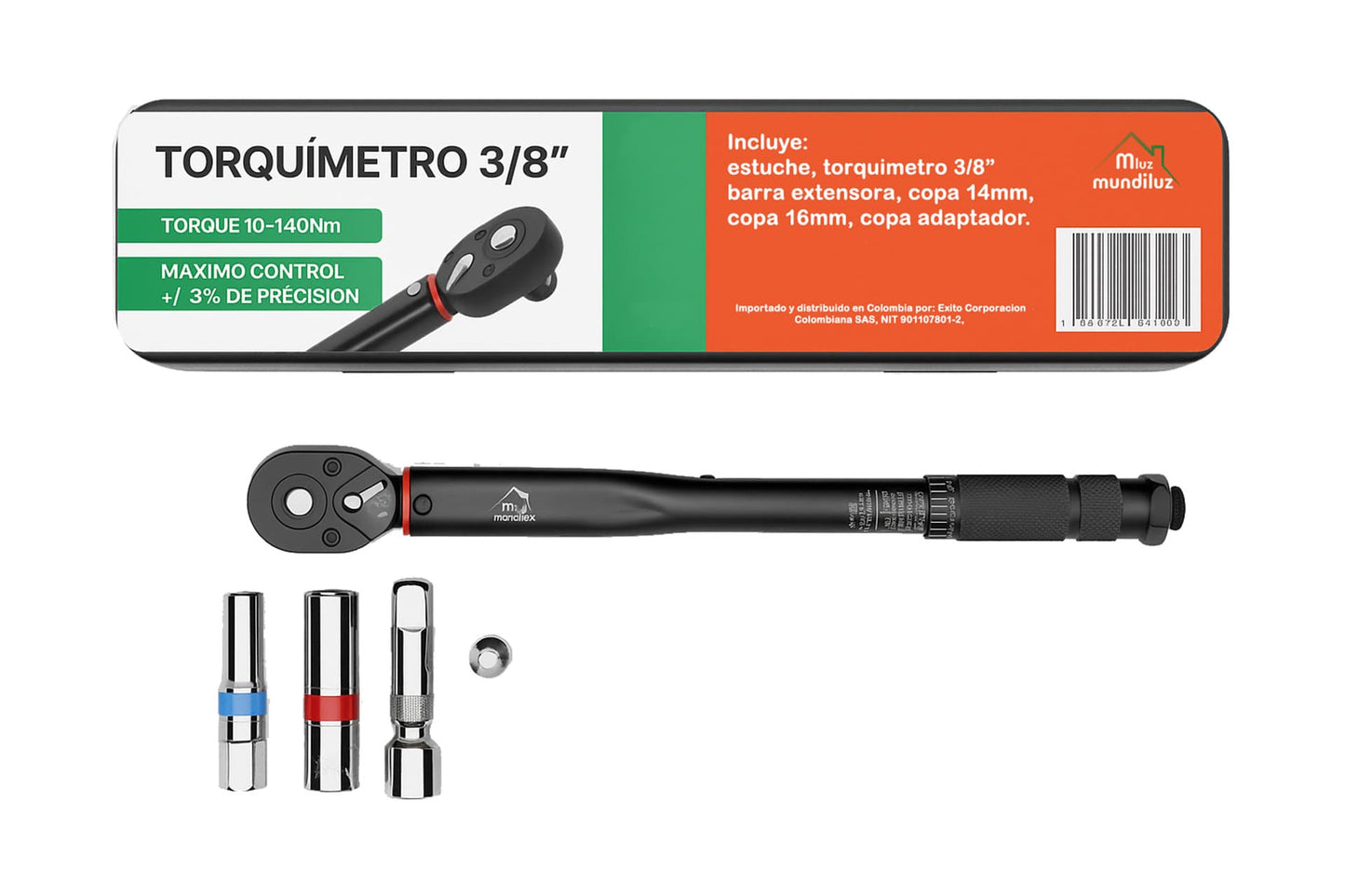 Torquimetro 3/8 Mas Copas Y Extension X 5 Piezas