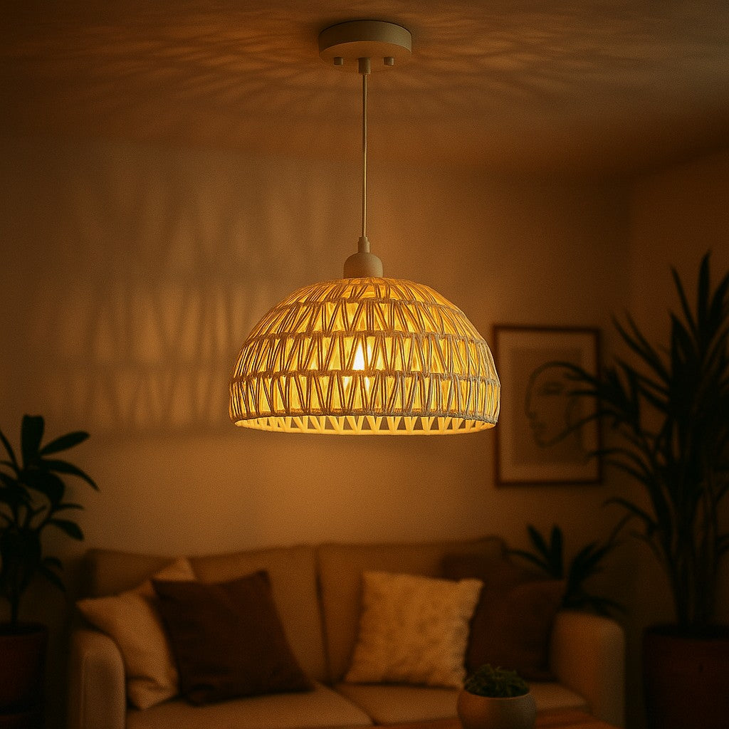 Lámpara De Ratán Colgante Decorativa Modelo Roma 2