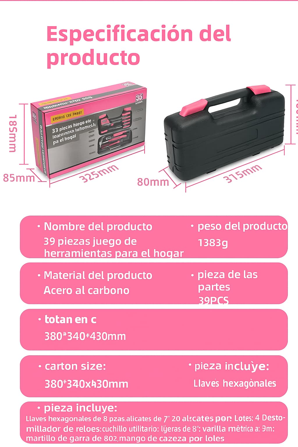 Juego De Herramientas 39 Pzs Multiuso Mecánico
