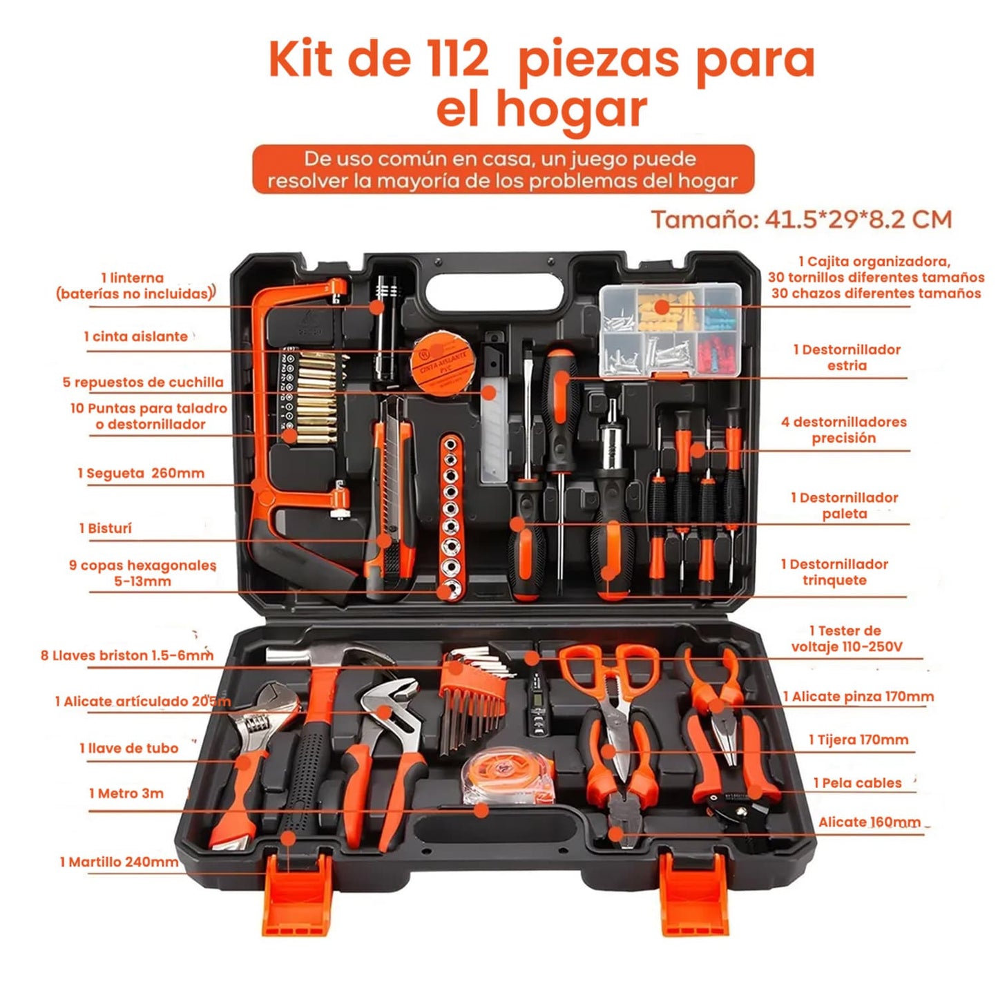 Kit De Herramientas Para El Hogar 112 Piezas Con Estuche