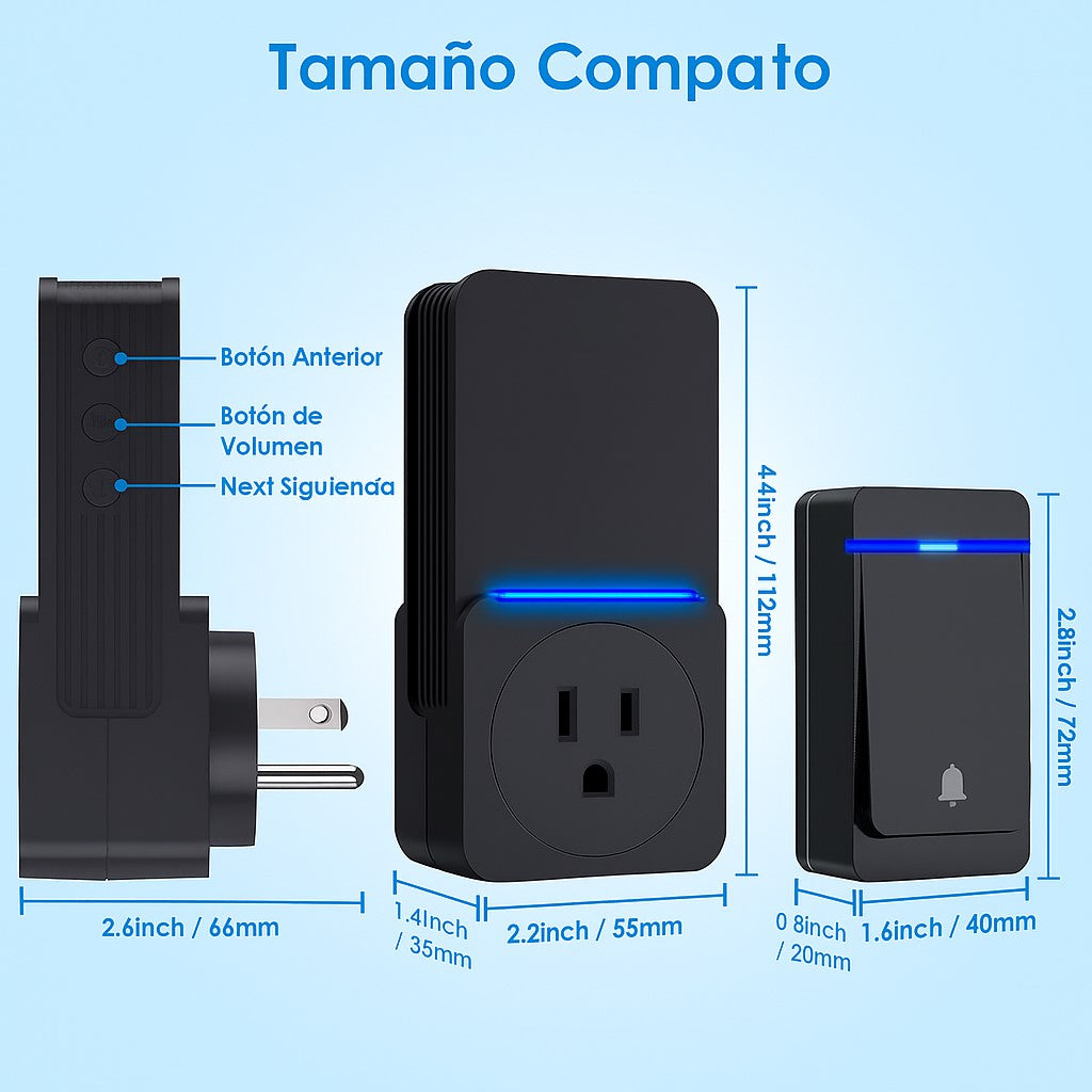 Timbre Inalámbrico Doble Autónomo. No Requiere Pila. Exito C