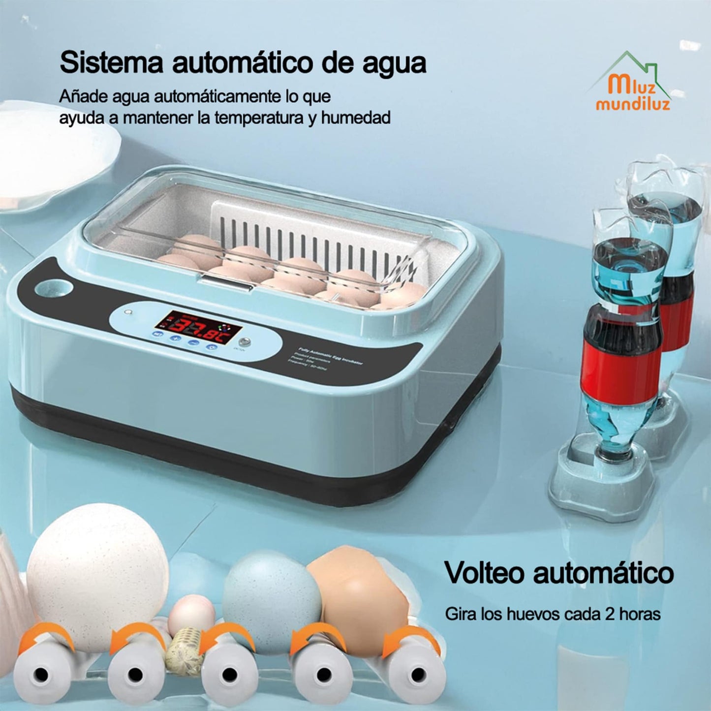 Incubadora 12 Huevos Volteo Automatico Y Panel De Control