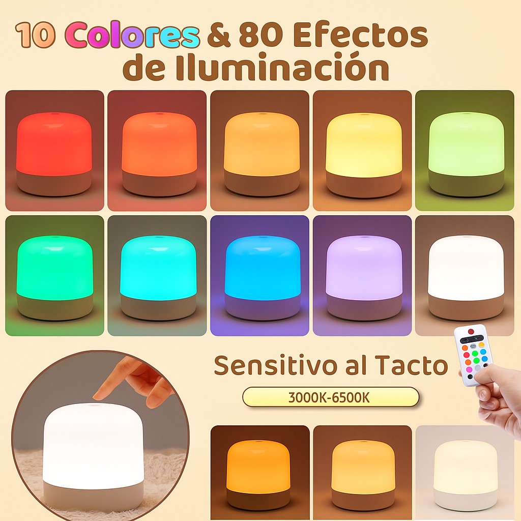Lámpara Led Mesa Táctil Despertador Recargable Control Bebe