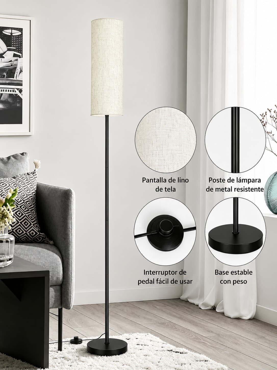 Lámpara De Piso Pie Moderna Con Caperuza Para Sala