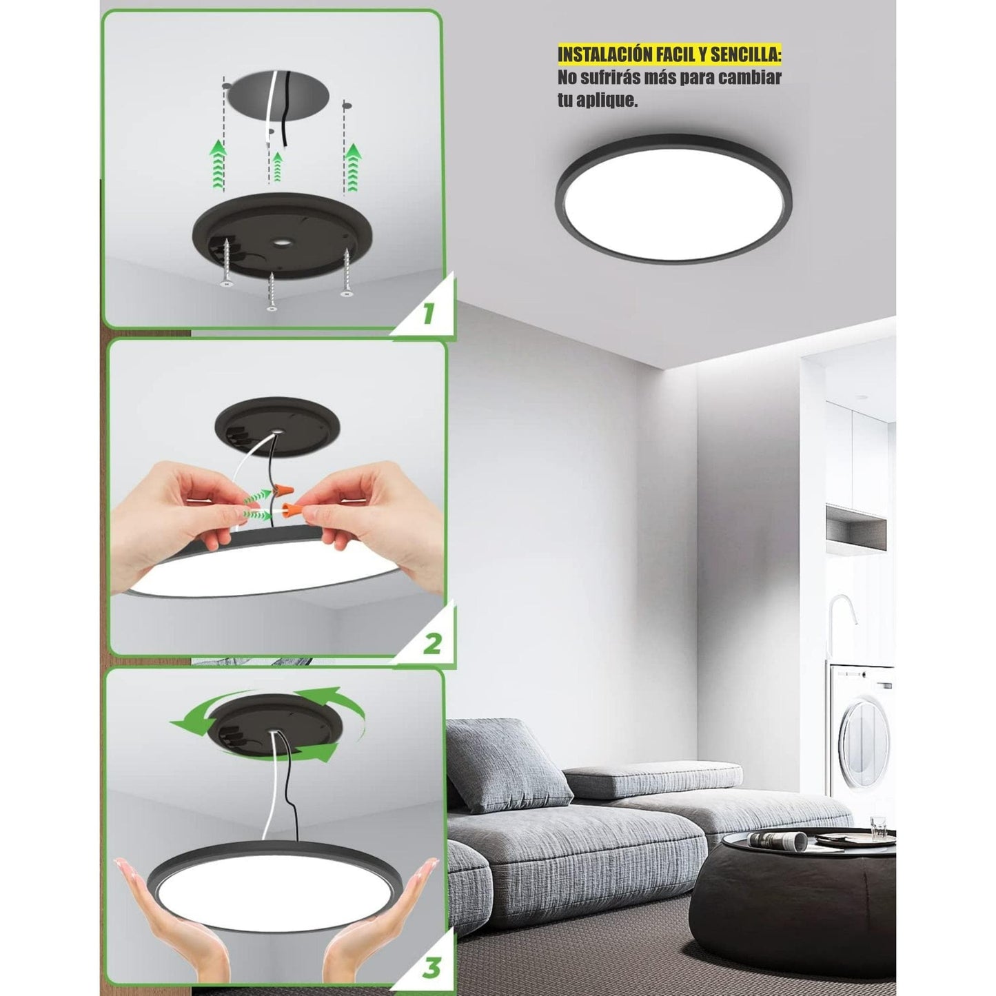 Lampara Plafón De Techo O Pared Multitono 3000, 4500 Y 6000k