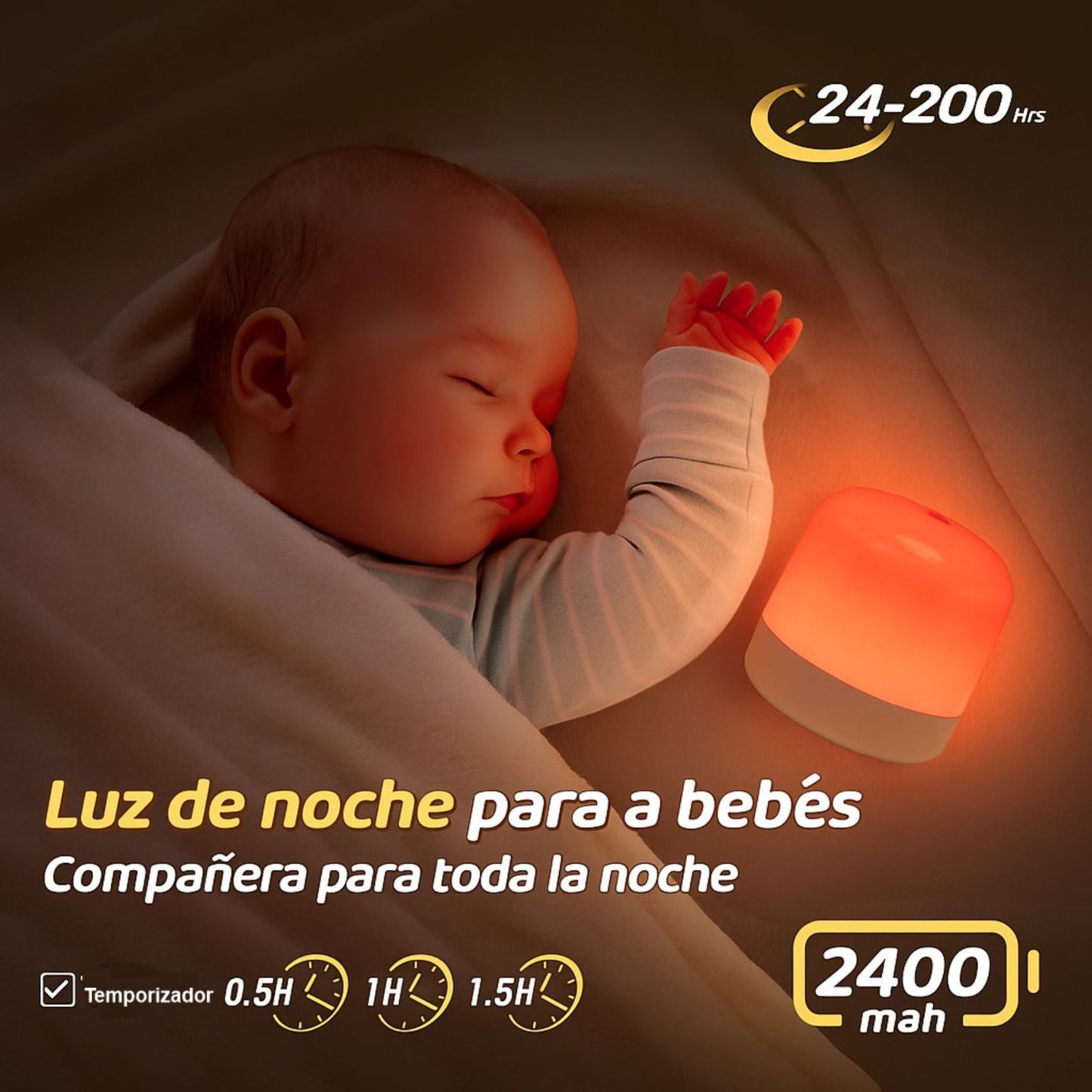 Lámpara Led Mesa Táctil Despertador Recargable Control Bebe