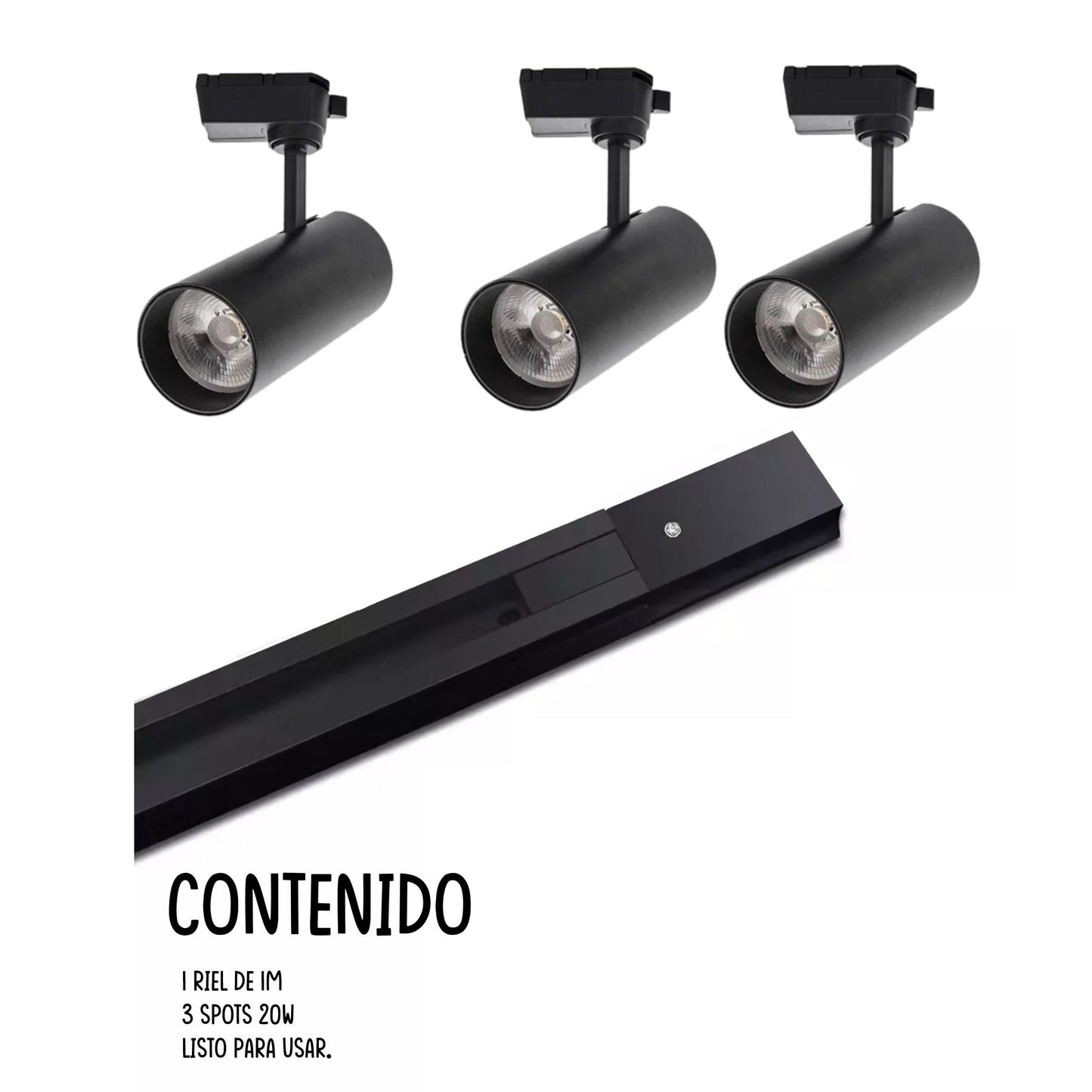 Lámparas Tipo Spot Riel De 1m X 3unid 20w Para Exhibiciones