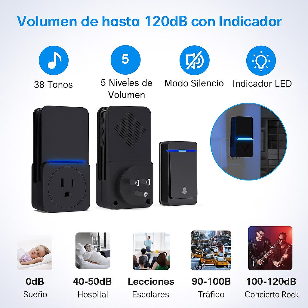 Timbre Inalámbrico Doble Autónomo. No Requiere Pila. Exito C