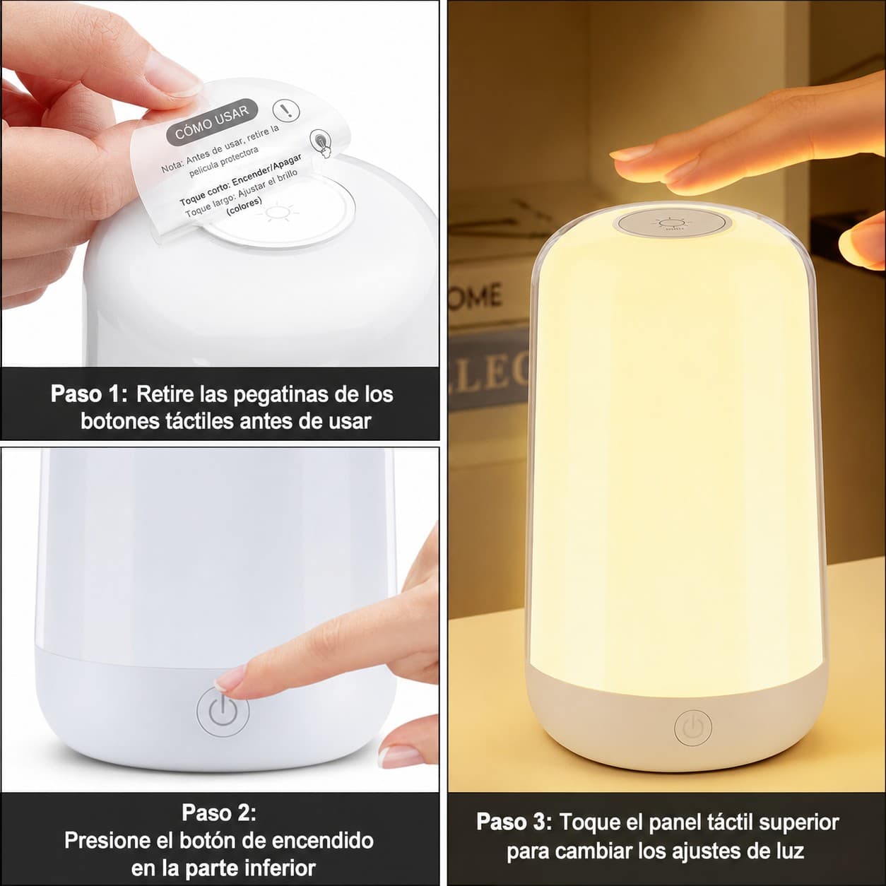 Lámpara Led Mesa Táctil Recargable Control Bebe