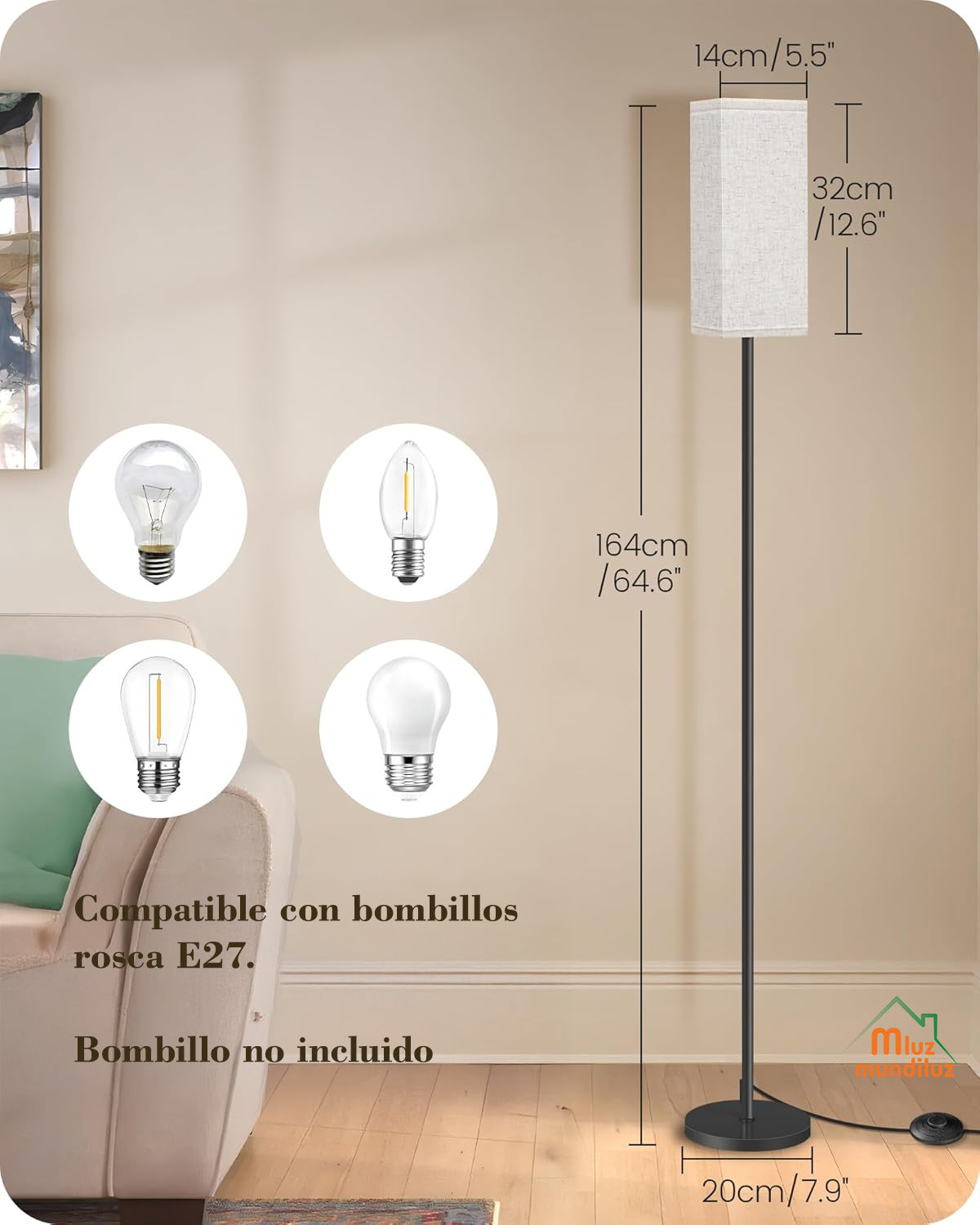 Lámpara De Piso Pie Moderna Con Caperuza Para Sala