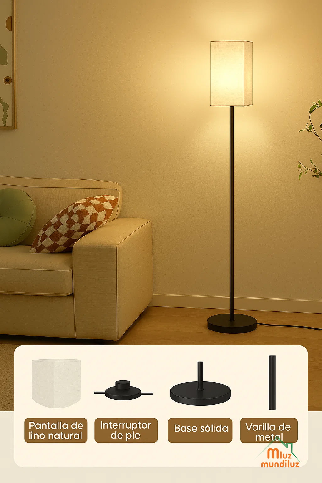 Lámpara De Piso Pie Moderna Con Caperuza Para Sala