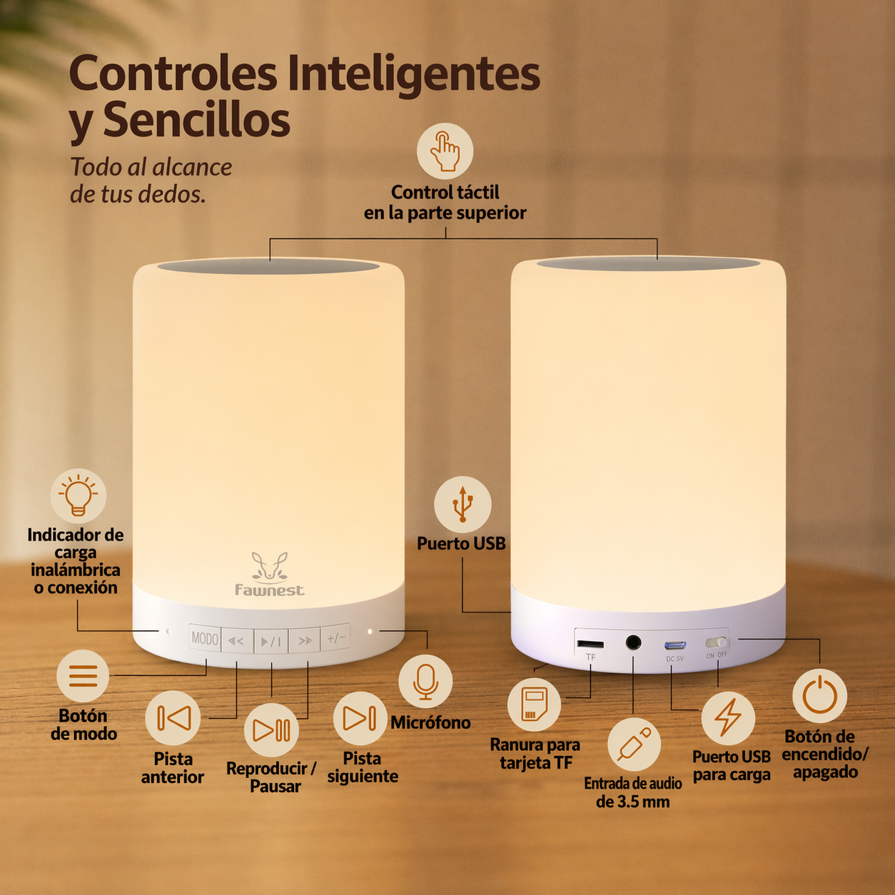 Lámpara Led Mesa Táctil Despertador Recargable Control Bebe