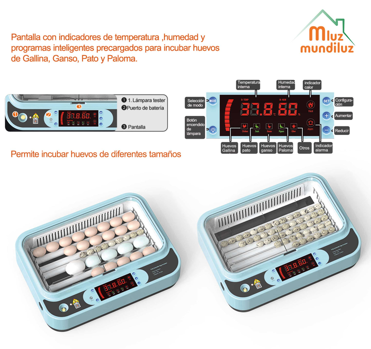 Incubadora 24 Huevos Volteo Automatico Y Panel De Control Humedad