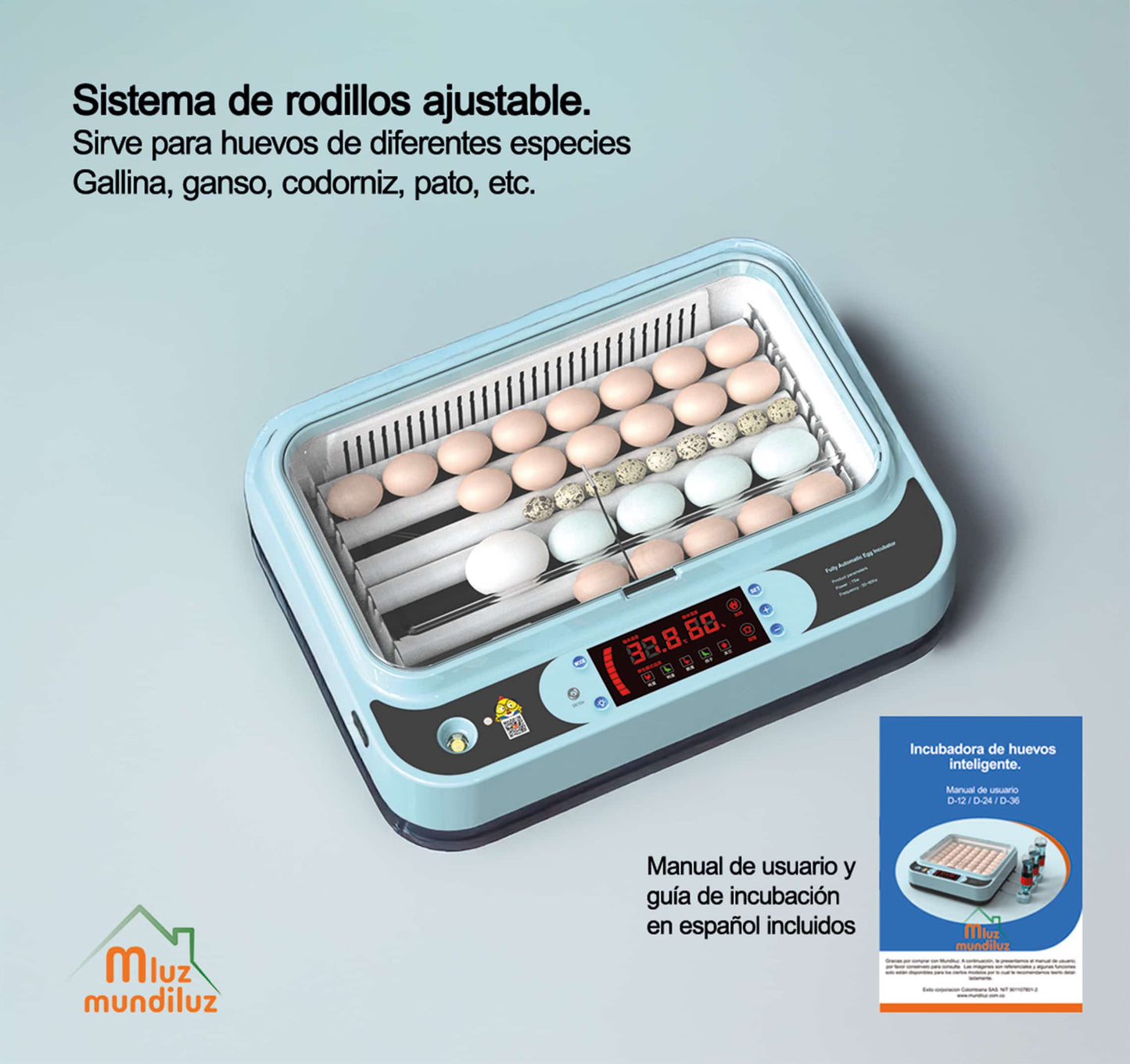 Incubadora 24 Huevos Volteo Automatico Y Panel De Control Humedad
