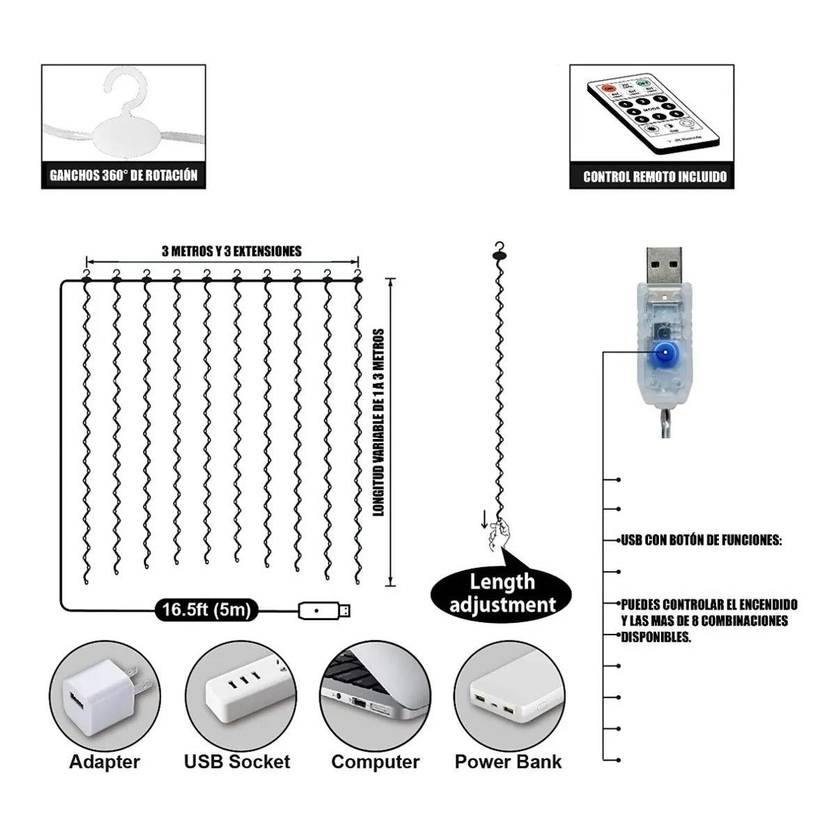 Cortina De Luces Vintage 3x3m . Alambre Microled 300leds