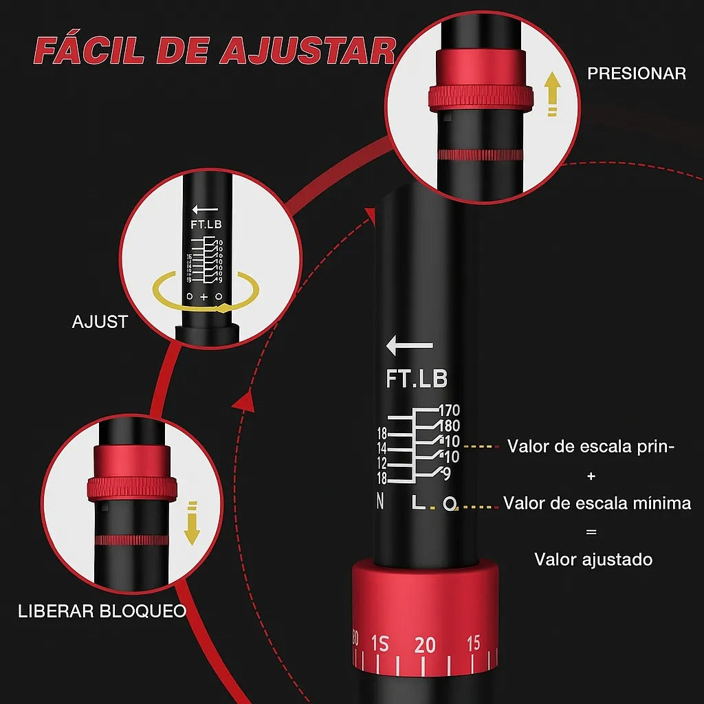 Torquimetro 1/2 Alta Precision Doble Escala 10-170.0ft.lb