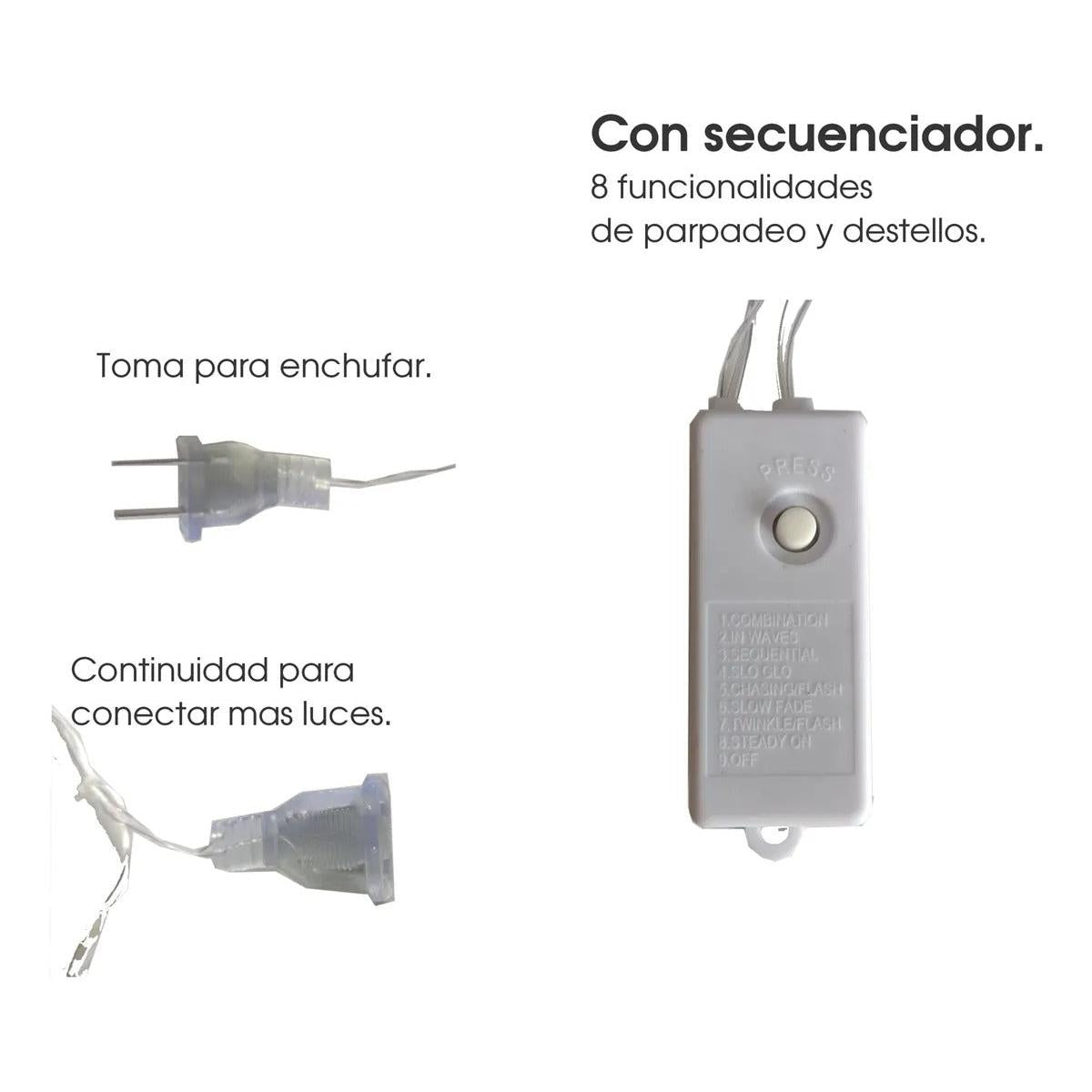 Cortina Tipo Cascada De Luces Led Sube Y Baja 3x1 Multicolor