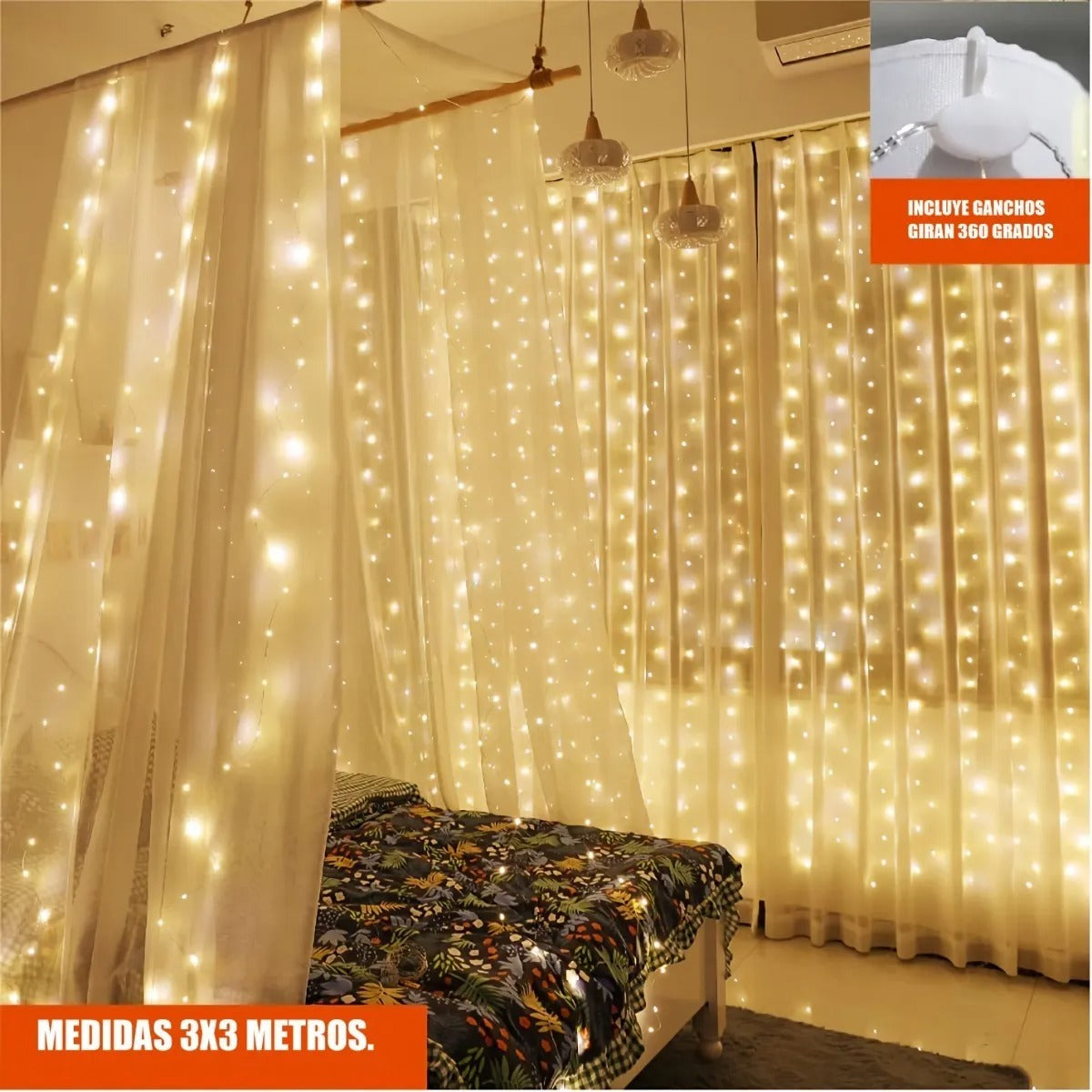 Cortina De Luces Vintage 3x3m . Alambre Microled 300leds