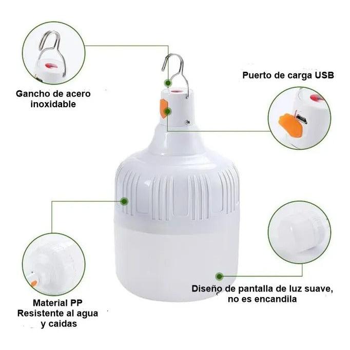 Bombillo Led De Emergencia Portatil Recargable Usb 20w 6500k