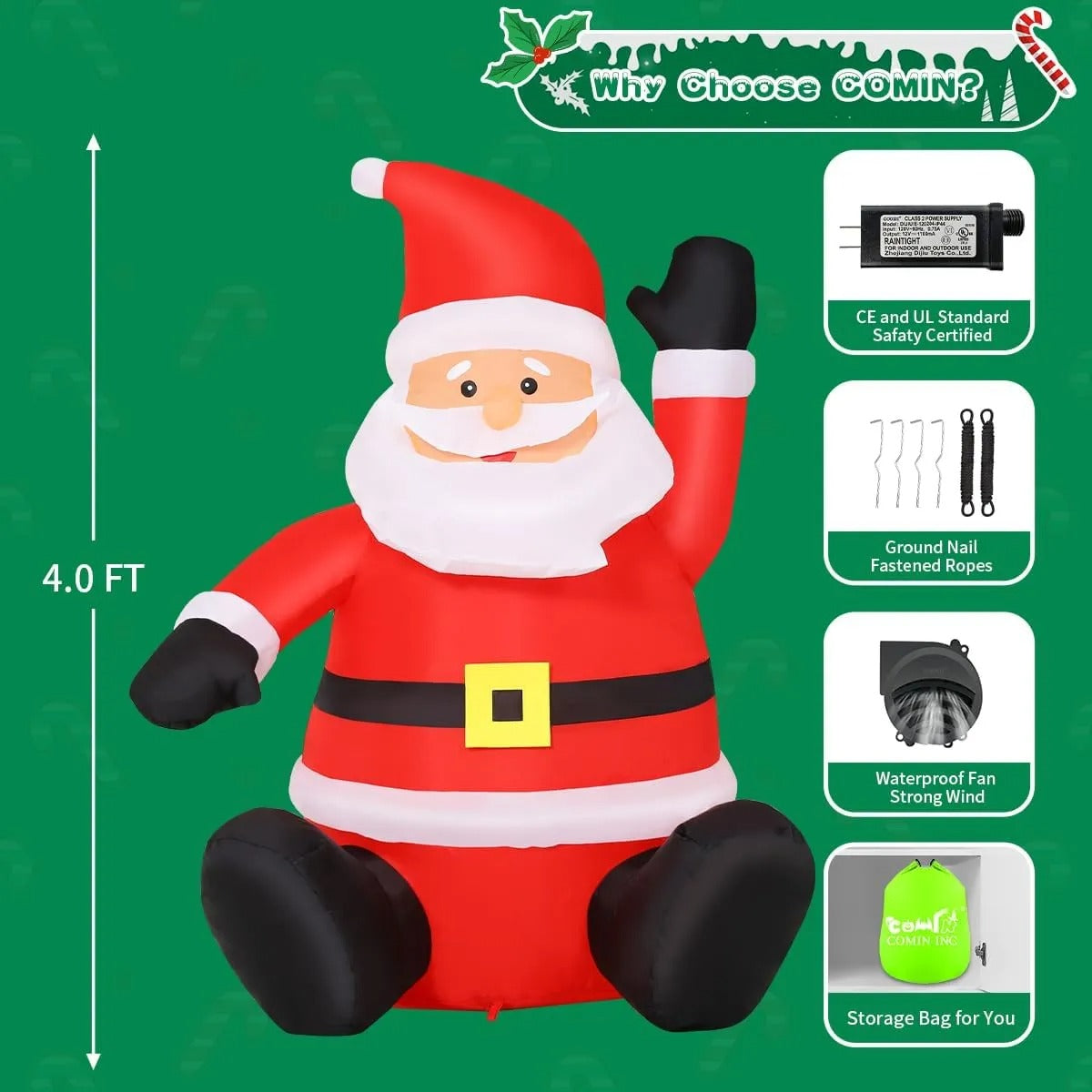 Inflable De Navidad Muñeco Papa Noel Santa Claus De Piso