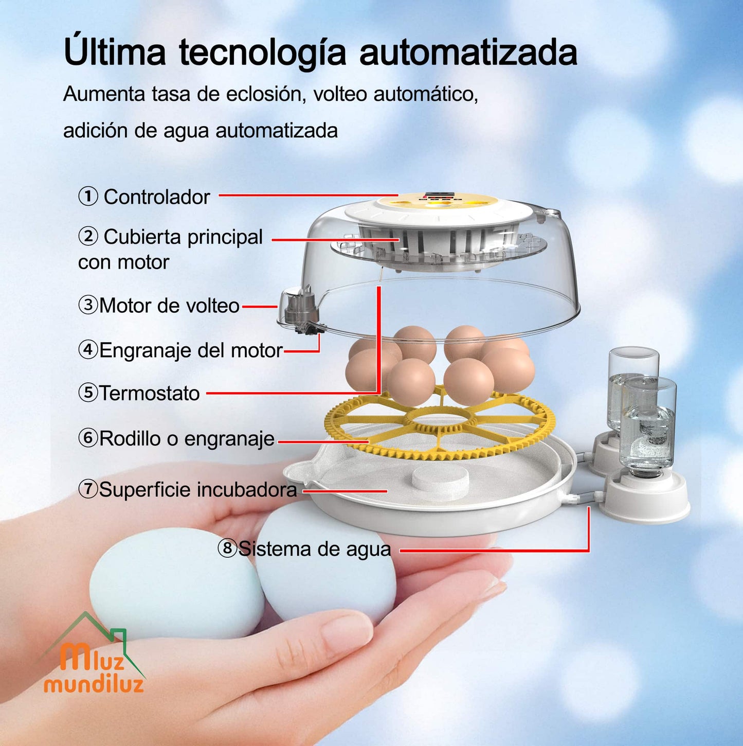 Incubadora De 18 Huevos Volteo Automatico Y Panel De Control