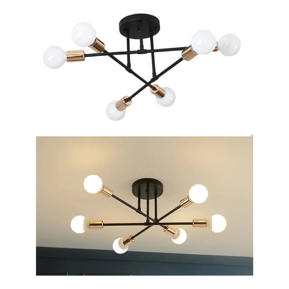Lámpara De Techo Moderna Plafón Brazos Negro Dorado