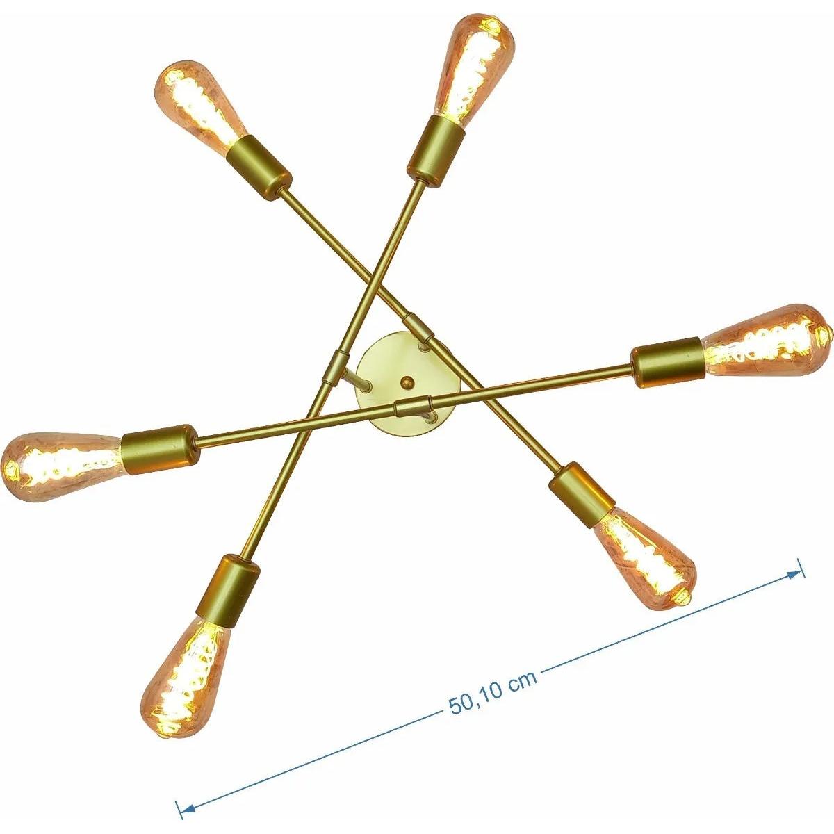 Lámpara De Techo Tipo Plafón 6 Brazos Dorada