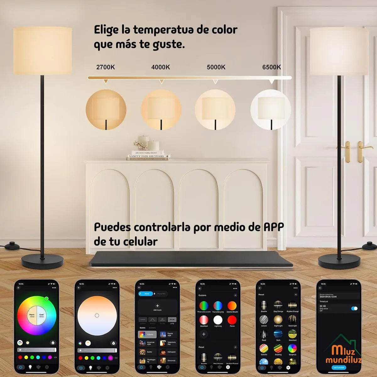 Lámpara De Piso Pie Inteligente Moderna Con Bombillo