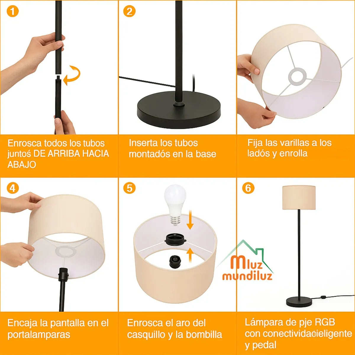Lámpara De Piso Pie Inteligente Moderna Con Bombillo