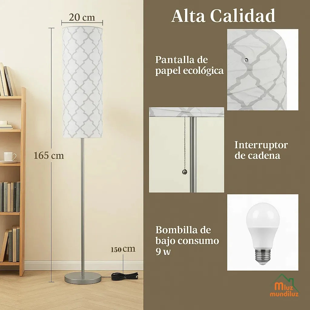 Lámpara De Piso Pie Moderna Caperusa De Papel Con Bombillo