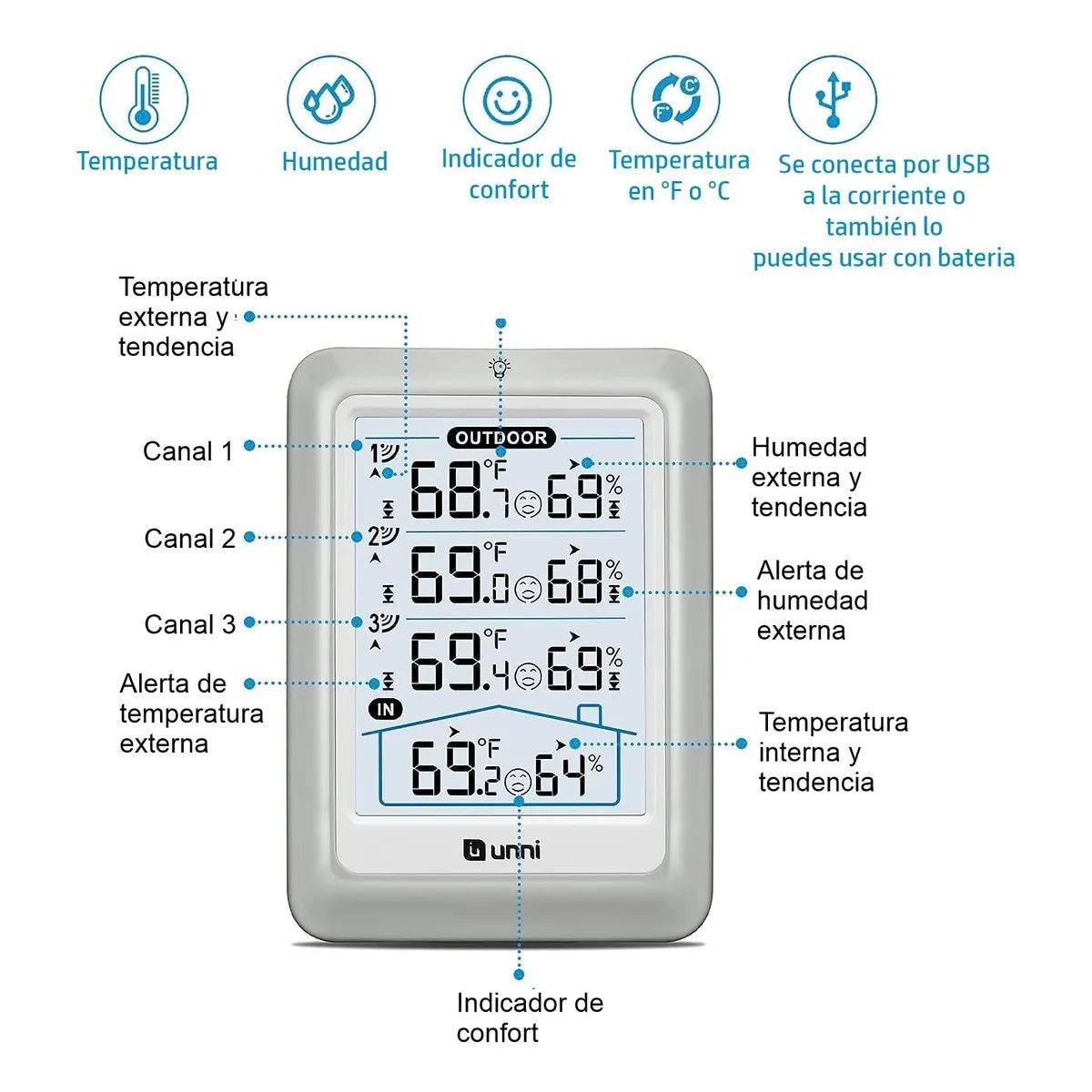 Termohigrometro Digital Multisensorial Con 4 Sensores