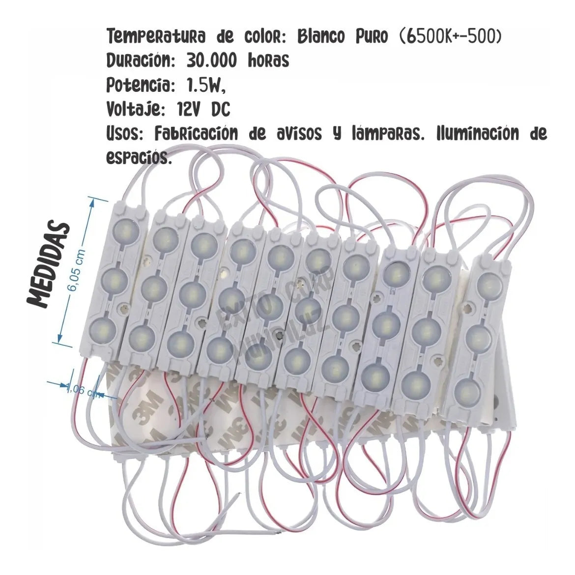 Azul Led Tipo Lupa Para Avisos X 20 Unidades. 12v Azul