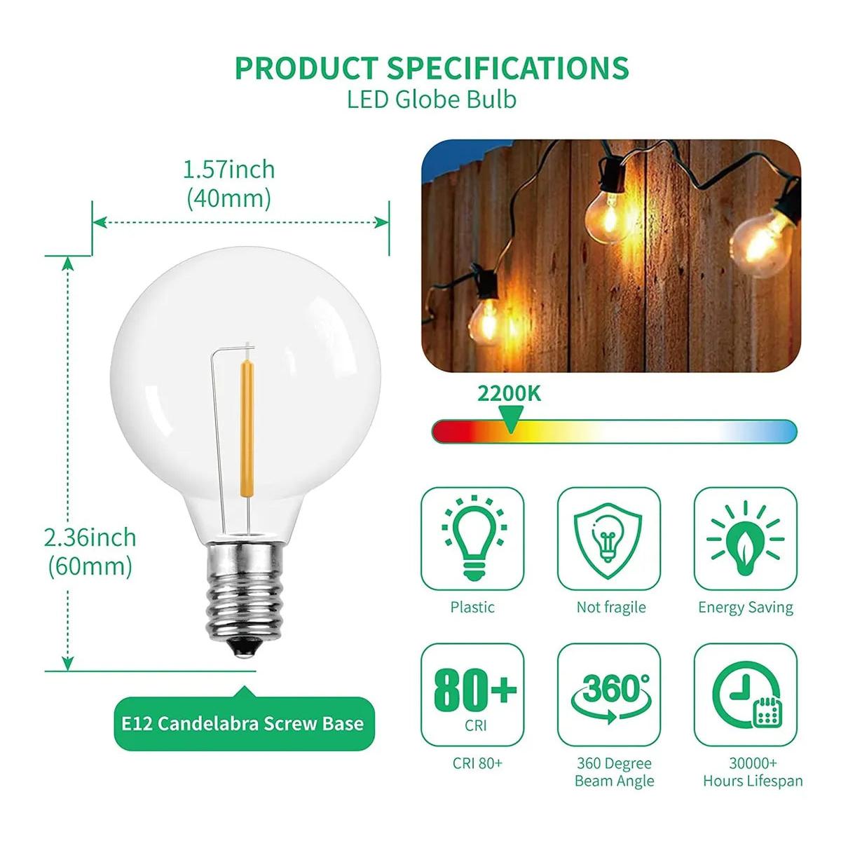 Bombillos G40 E12 Guirnalda Extensión Luces Paquete X 10unid