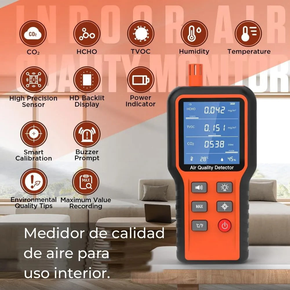 Medidor Calidad Del Aire Co2, Lcd, Tvoc, Hcho, Temp Y %humed
