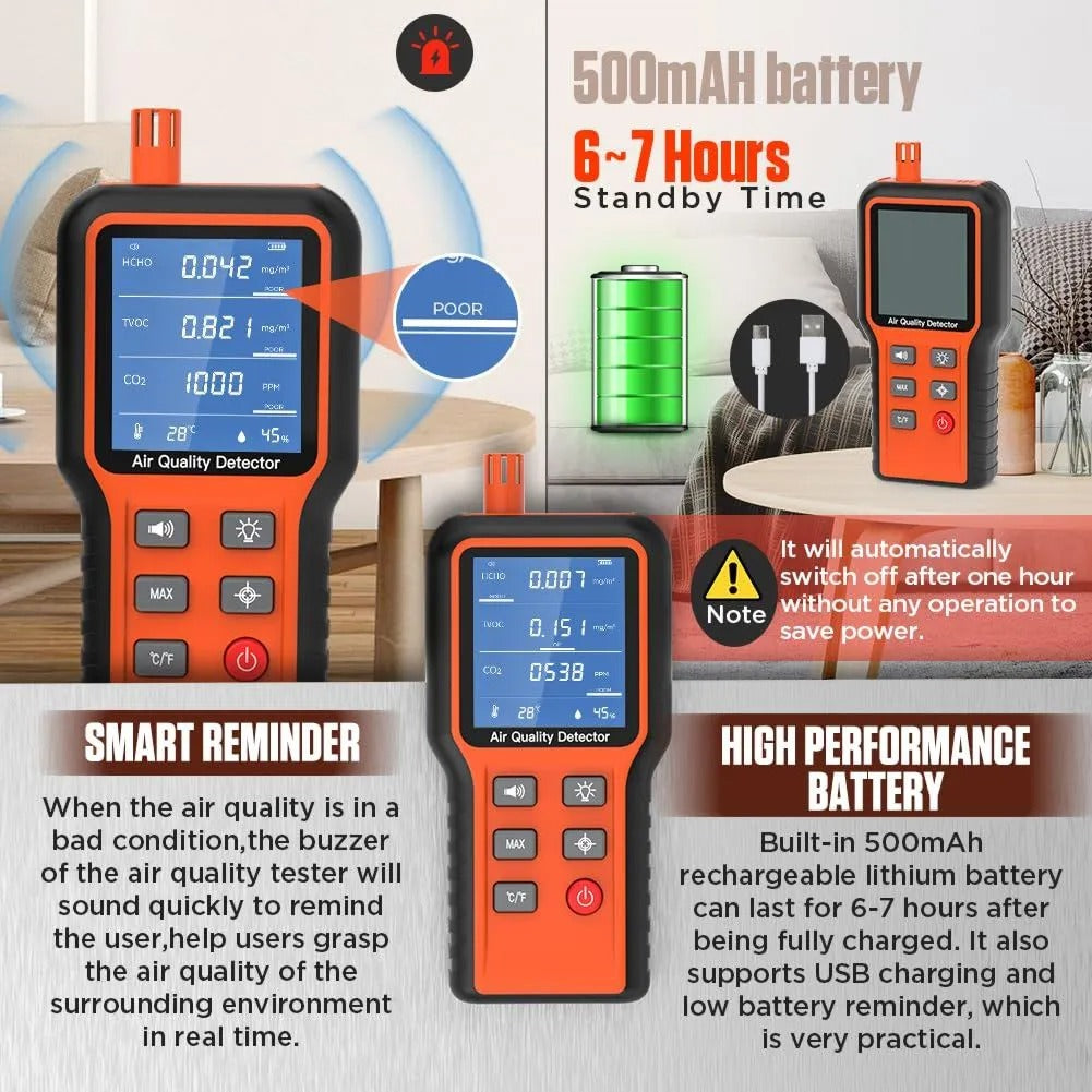 Medidor Calidad Del Aire Co2, Lcd, Tvoc, Hcho, Temp Y %humed