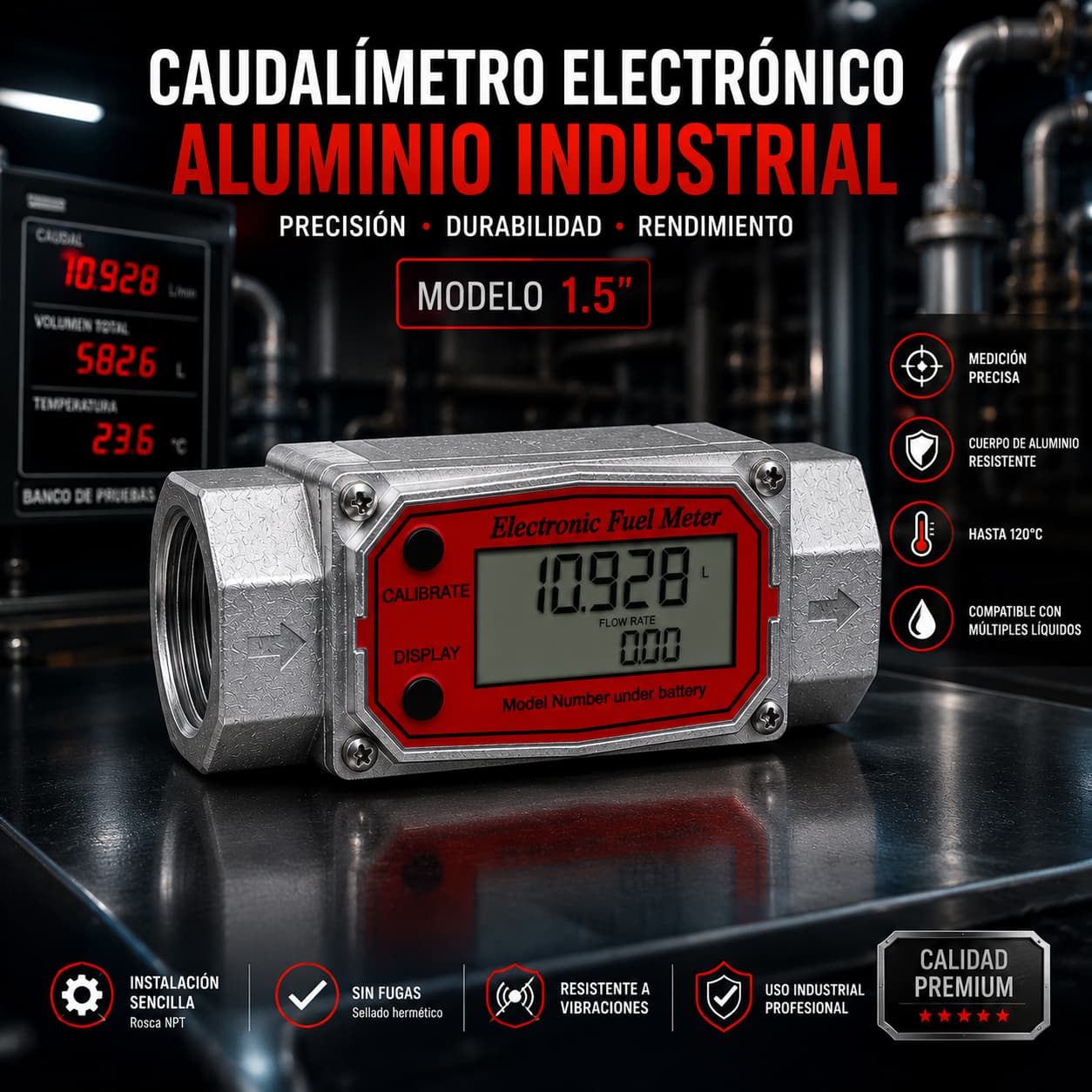 Caudalímetro Medidor Flujo 1.5'' Combustible Líquidos Químicos Anti Interferencia