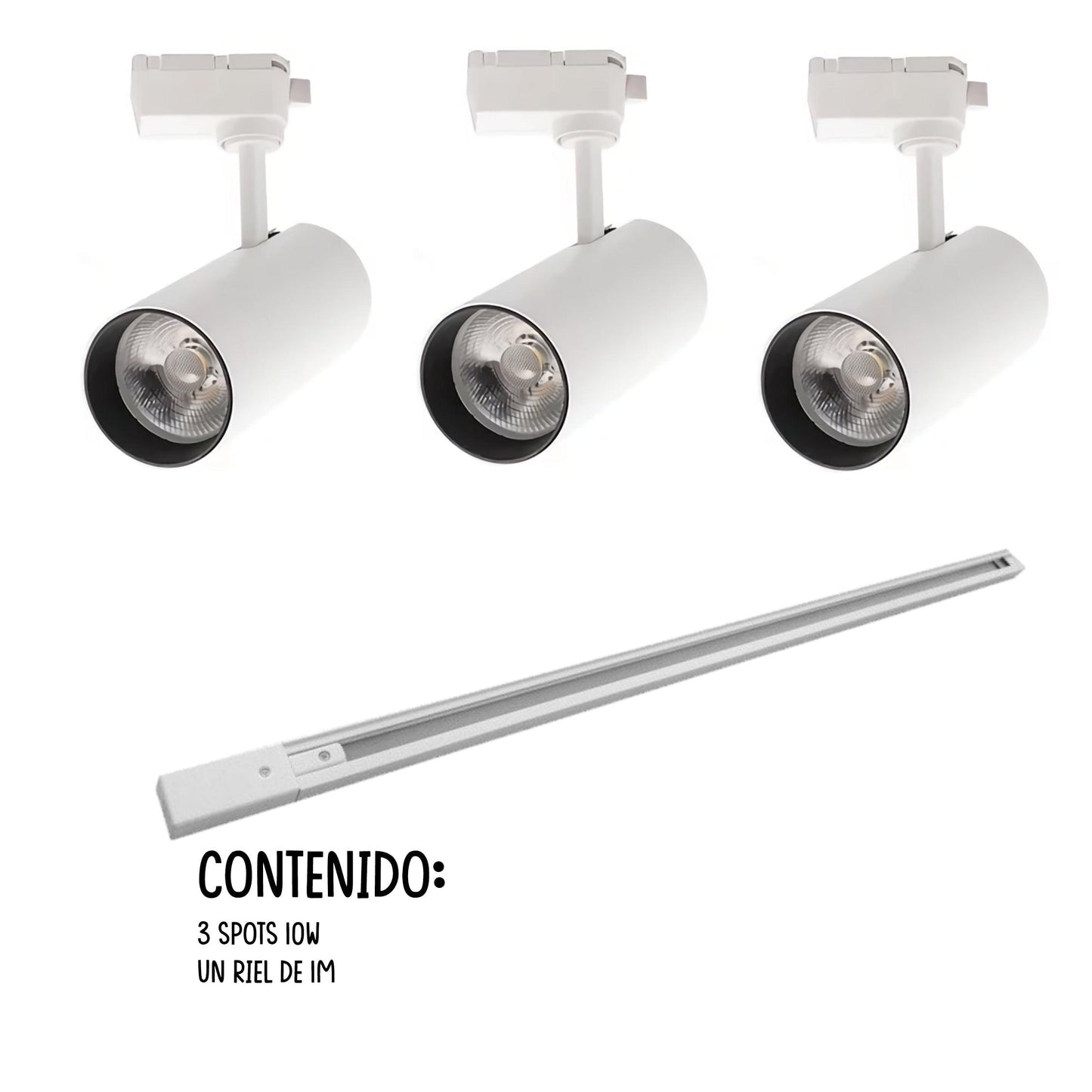 Lámparas Tipo Spot Con Riel De 1m X 3 Unid De 10w.