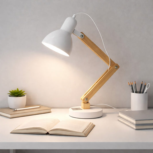 Lampara De Mesa Escritorio De Brazo Madera