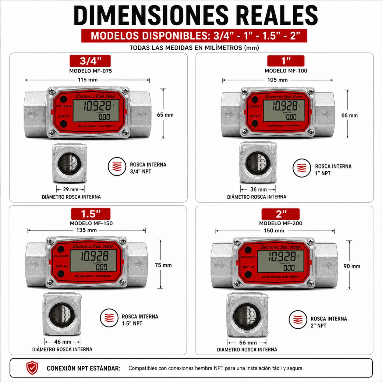 Caudalímetro Medidor Flujo 1.5'' Combustible Líquidos Químicos Anti Interferencia