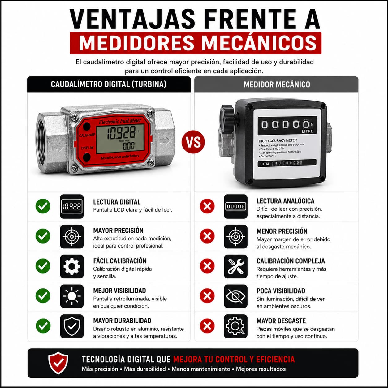 Caudalímetro Medidor Flujo 1.5'' Combustible Líquidos Químicos Anti Interferencia