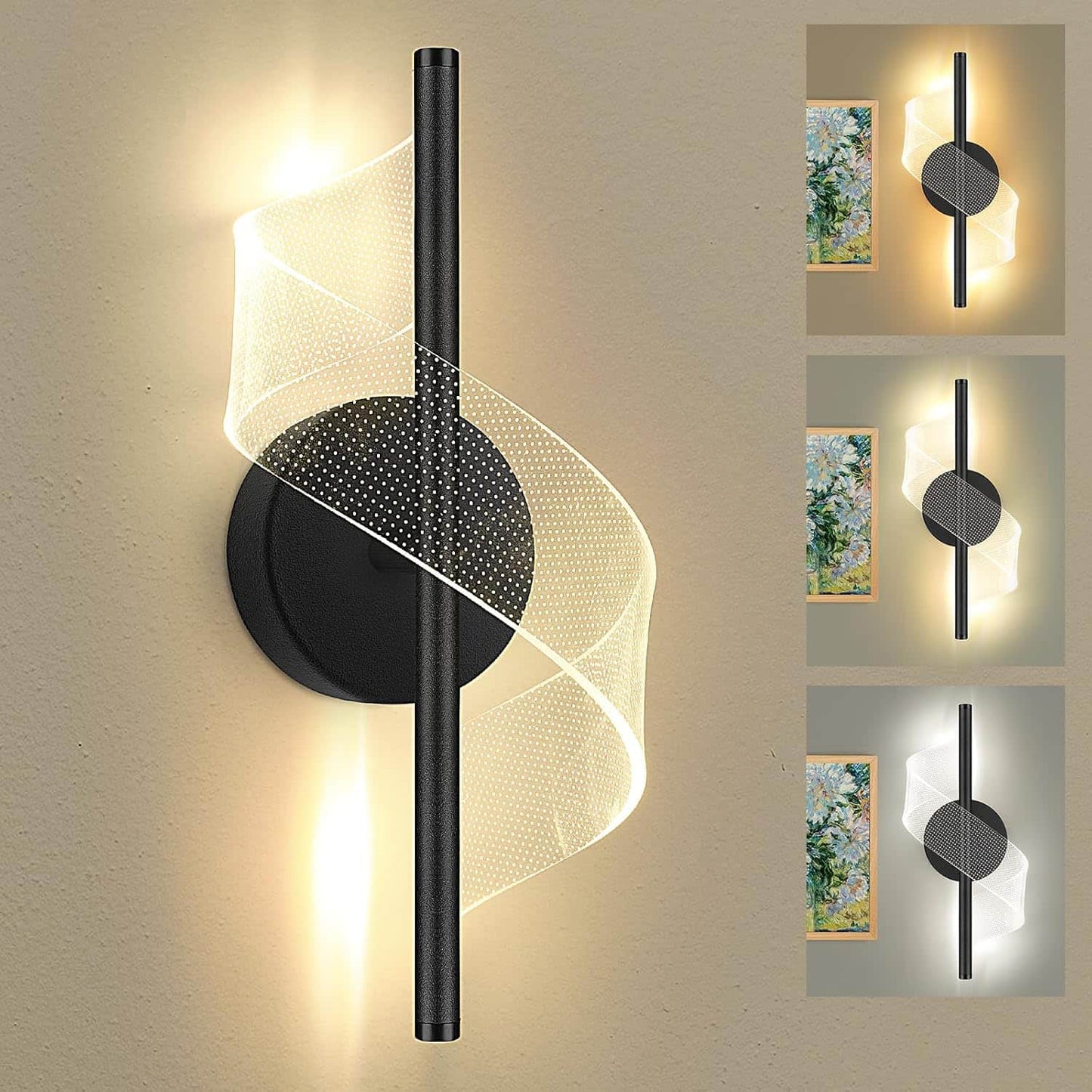 Lámpara De Pared Led Moderna Diseño Espiral 3 Tonos De Luz