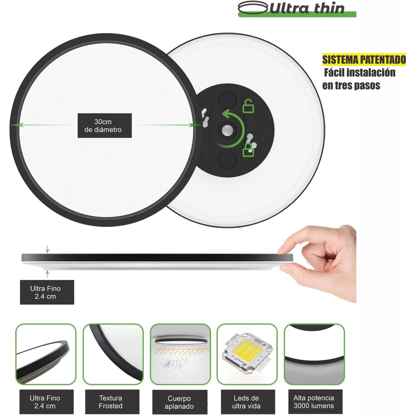 Lampara Plafón De Techo O Pared Multitono 3000, 4500 Y 6000k