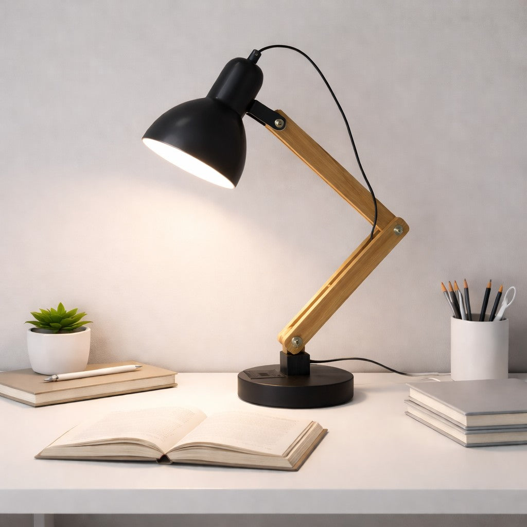 Lampara De Mesa Escritorio De Brazo Madera