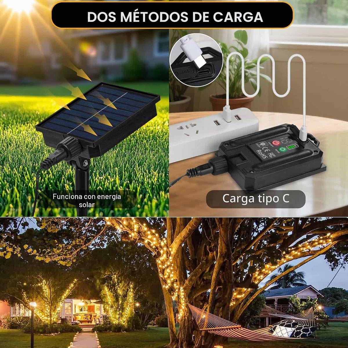 Luces Navidad 500 LED 50 Metros Solar Exterior Control