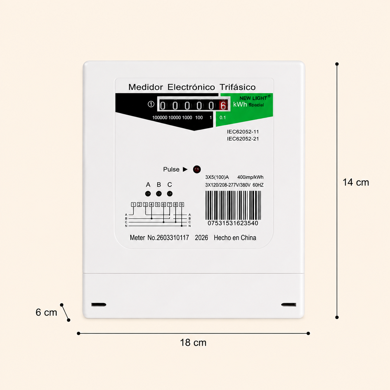 Medidor Eléctrico Trifásico 3 Fases + Neutro 100a Kwh