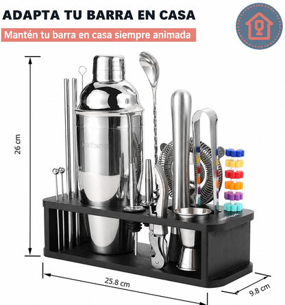 Kit Coctelero Profesional 22 Piezas Acero Inoxidable Premium