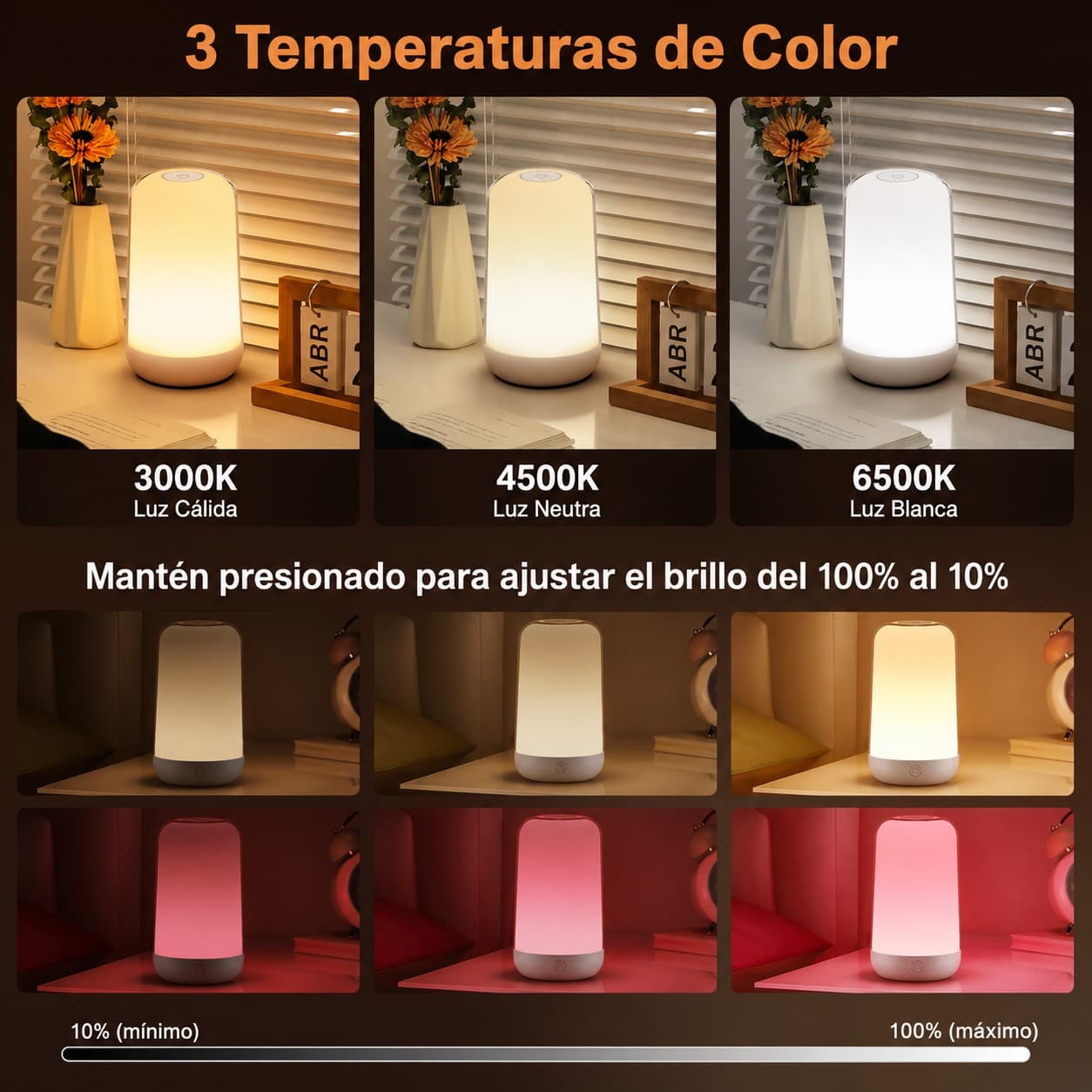 Lámpara Led Mesa Táctil Recargable Control Bebe
