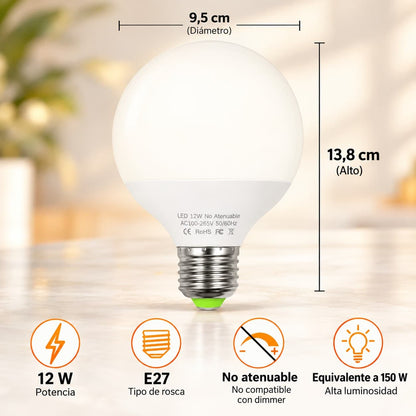 Bombillo LED Globo G95 12W E27 3 Tonos de Luz