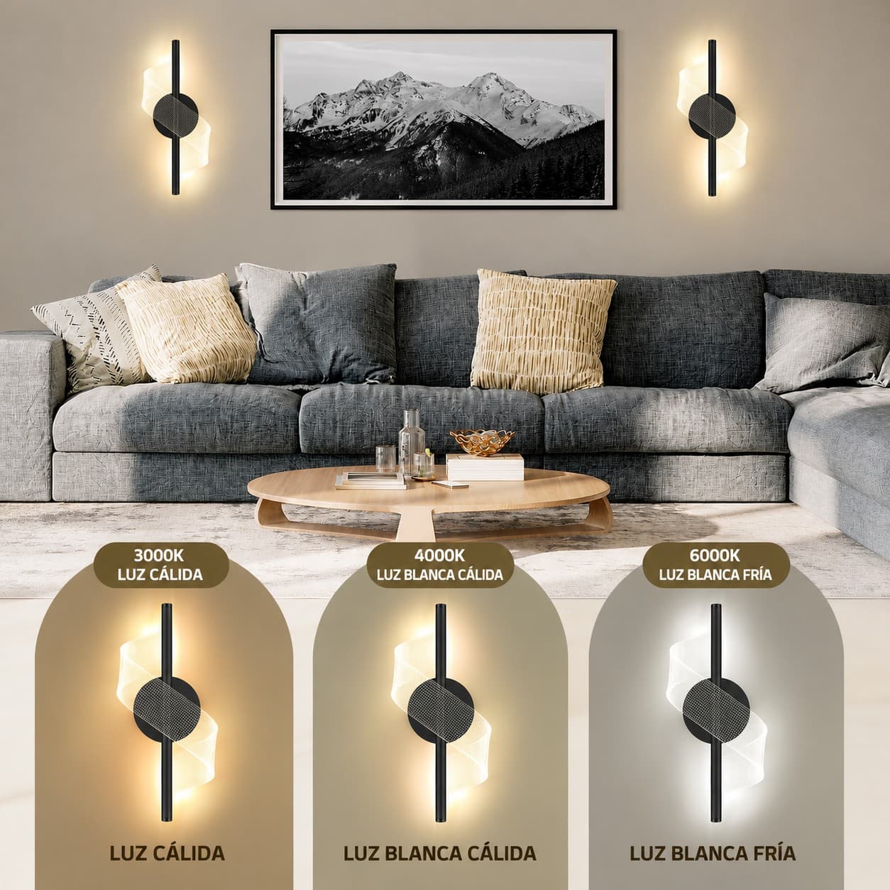Lámpara De Pared Led Moderna Diseño Espiral 3 Tonos De Luz
