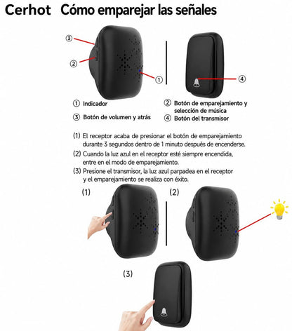 Timbre Inalámbrico Doble Autónomo. No Requiere Pila. Exito C